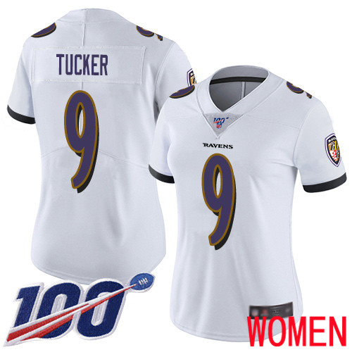 Baltimore Ravens Limited White Women Justin Tucker Road Jersey NFL Football #9 100th Season Vapor Untouchable->women nfl jersey->Women Jersey